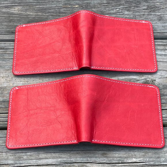 Cardholder Men  Wallet RedWhite Leather Handmade Lot of 2 - Picture 4 of 14